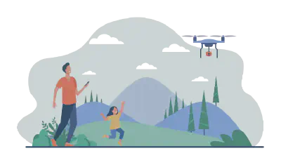 Father and Daughter Flying Quadcopter